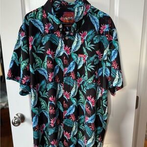 DIXXON Black Shirt with Pink and Blue Tropical Print